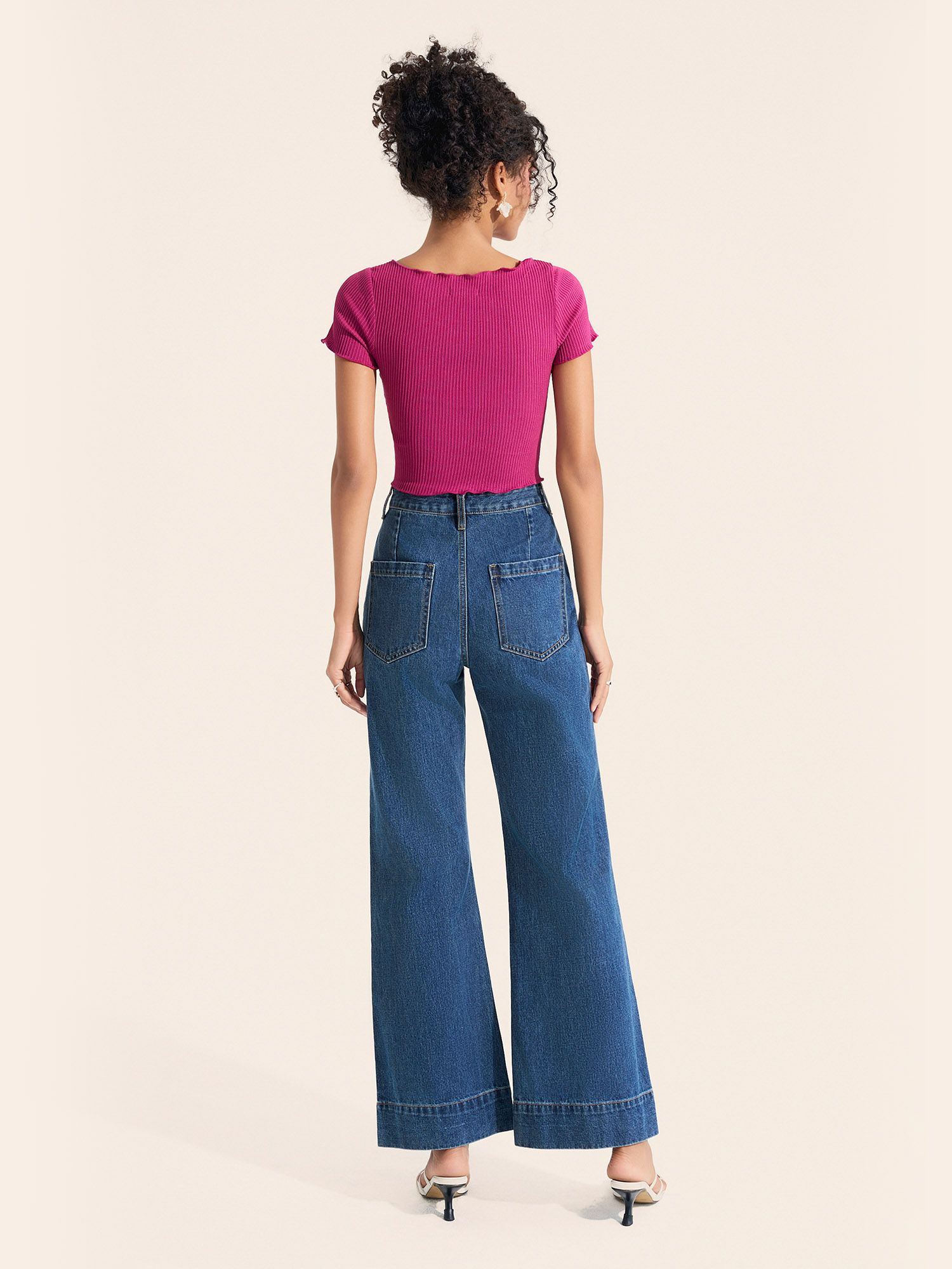  Áo thun gân croptop tay ngắn cuốn biên 