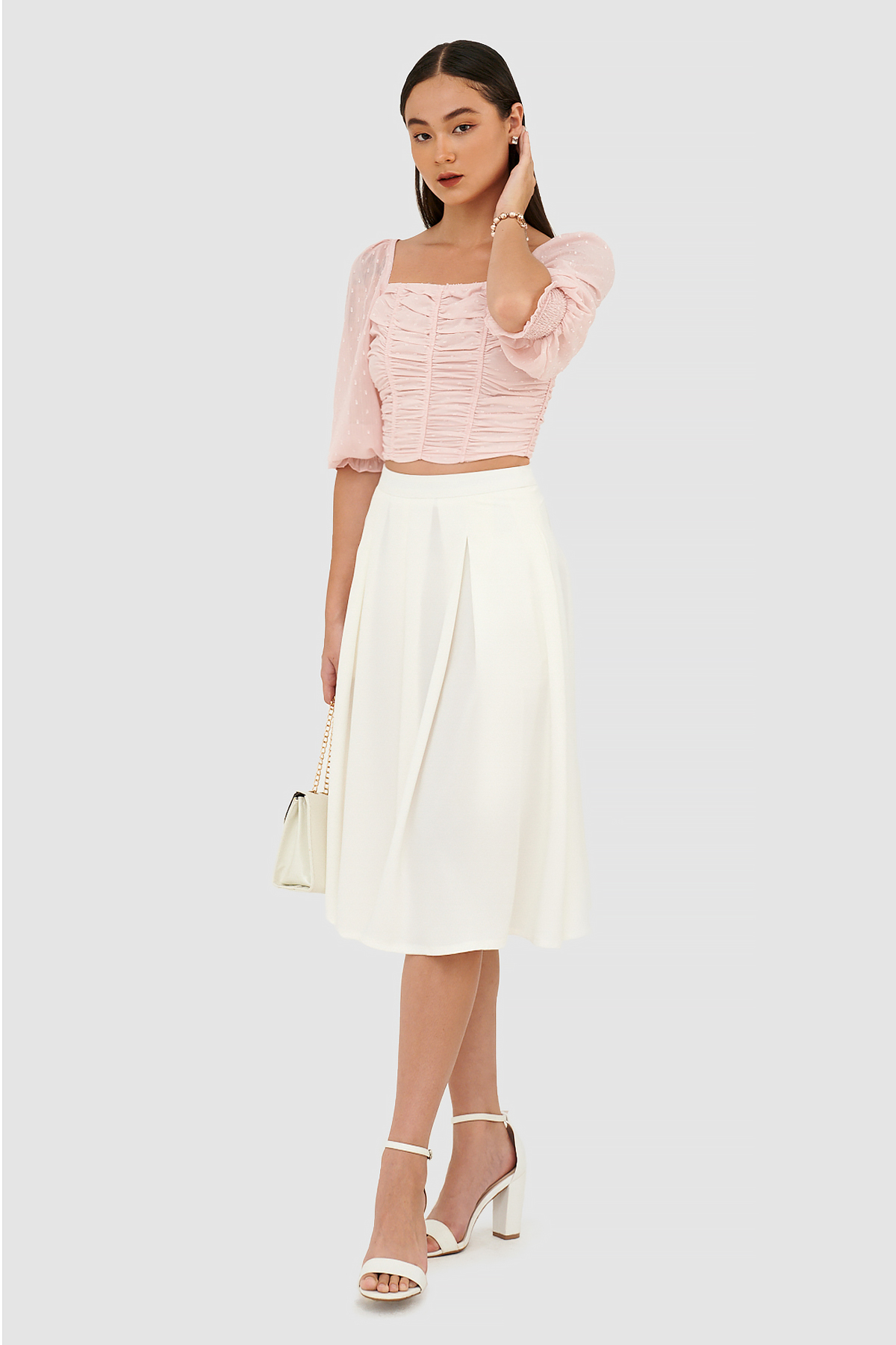 Áo kiểu nhún ngực tay dài smocking