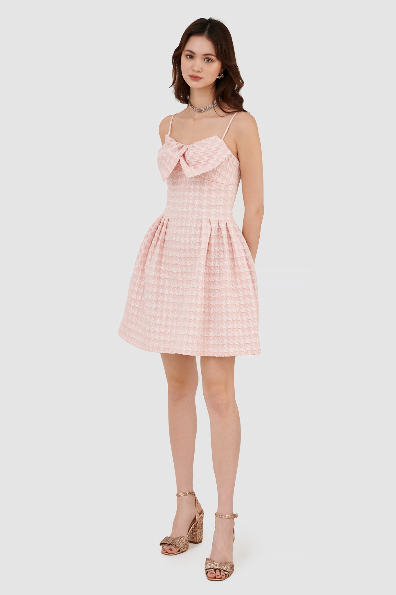 Đầm 2 dây nhấn ngực hoạ tiết houndstooth