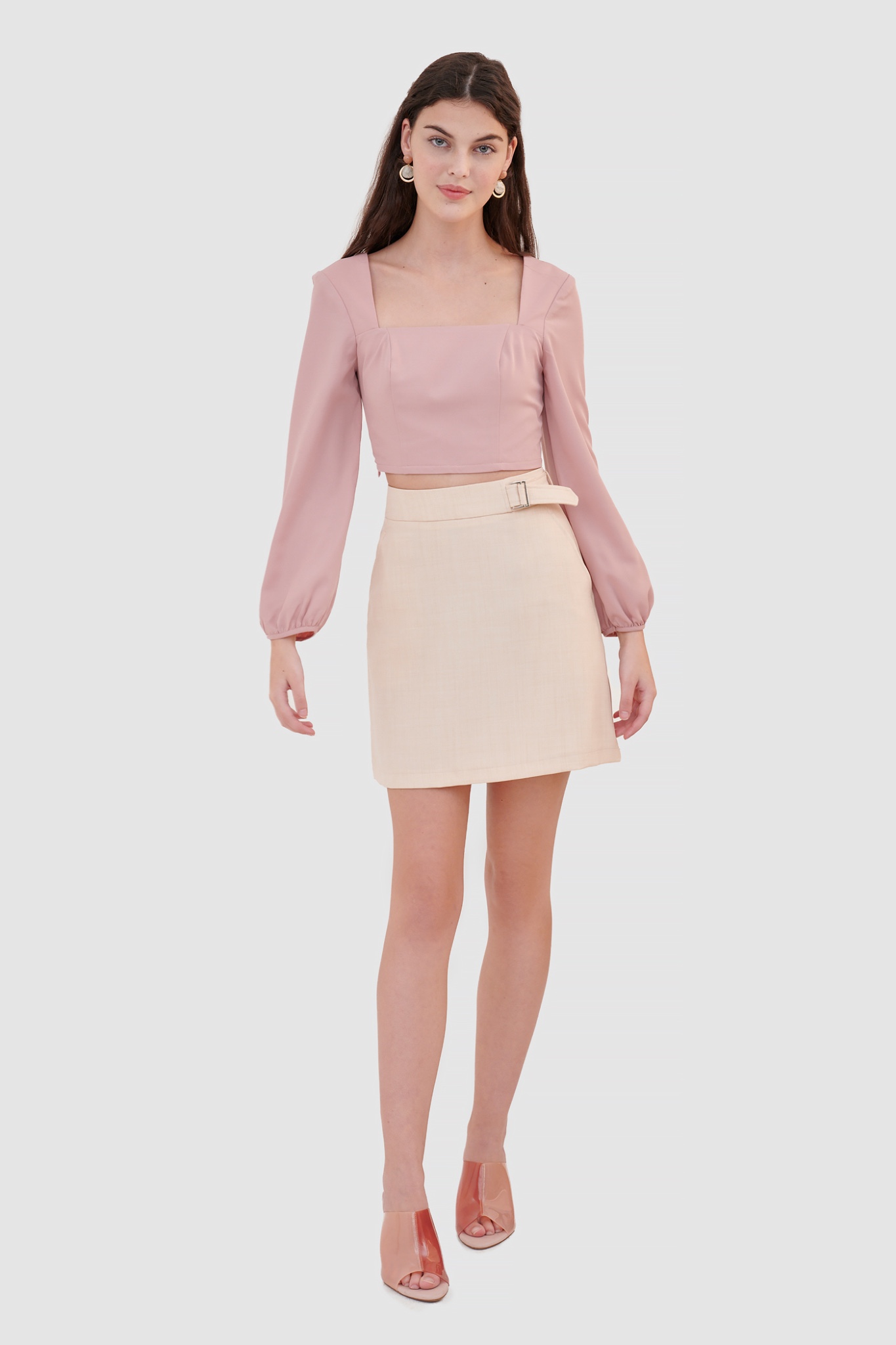 Áo croptop cổ vuông smocking lưng