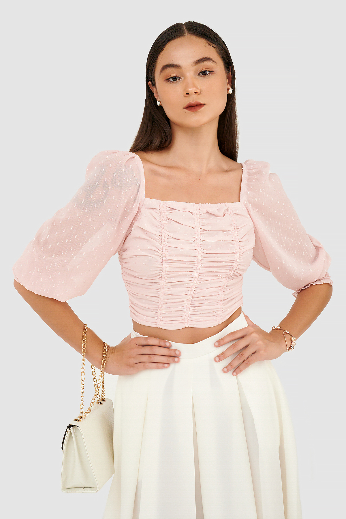Áo kiểu nhún ngực tay dài smocking