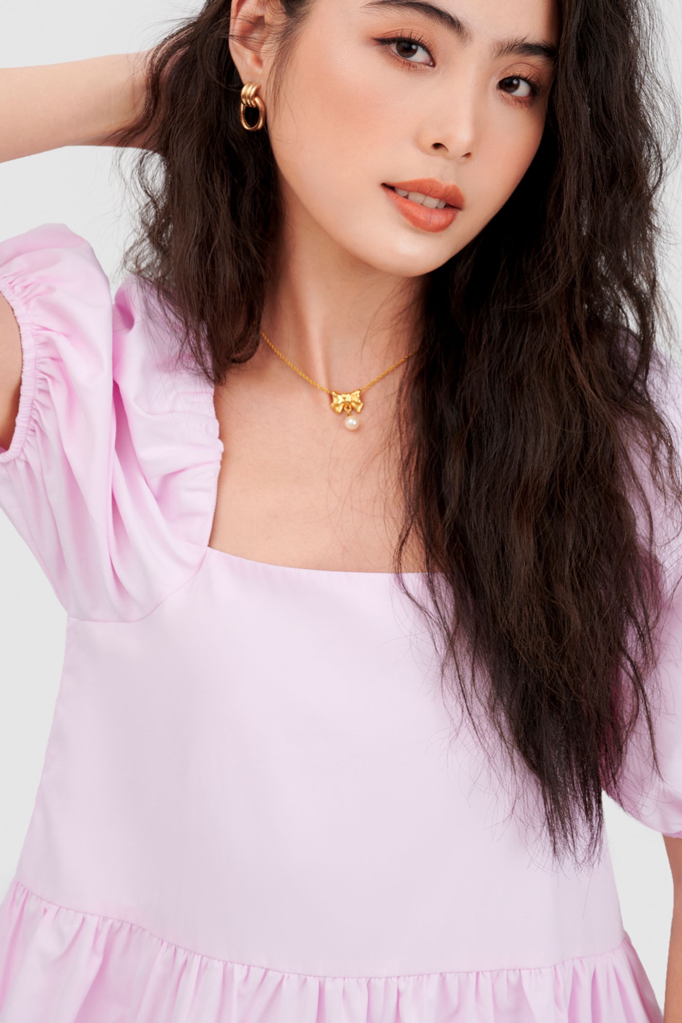 Đầm babydoll cotton cổ vuông 3 tầng