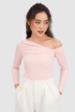  Áo knit tay dài lệch vai 