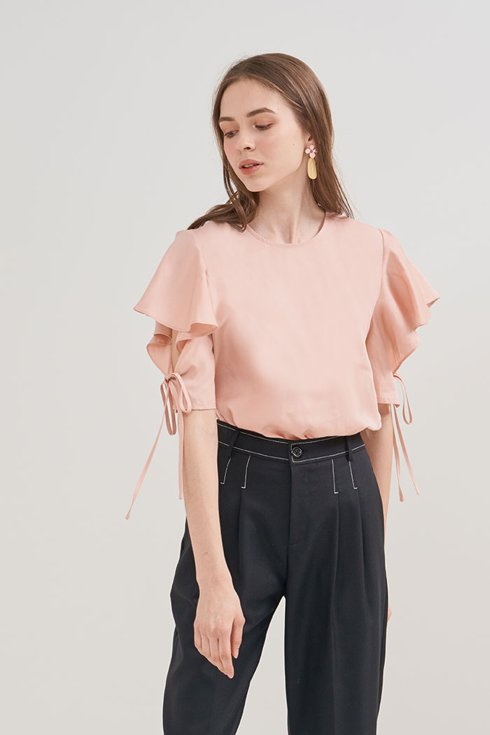 Áo cổ tròn tay bèo cột nơ