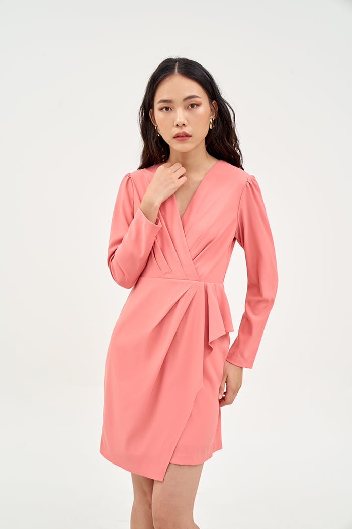 Đầm đắp chéo xếp li thân trước tay lở