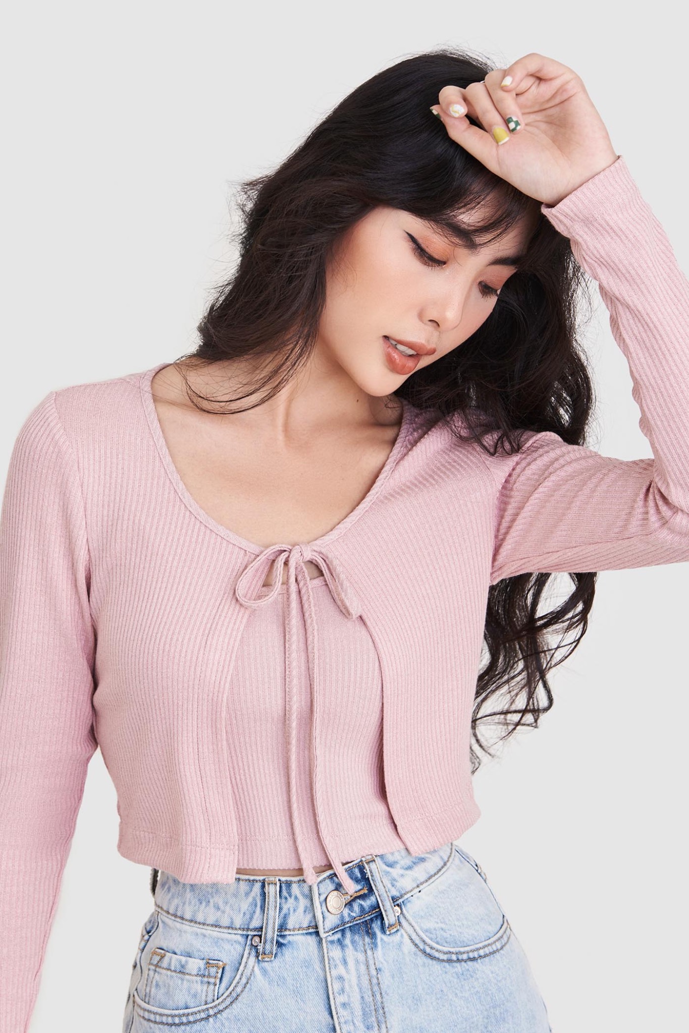 Áo cardigan thun thắt nơ