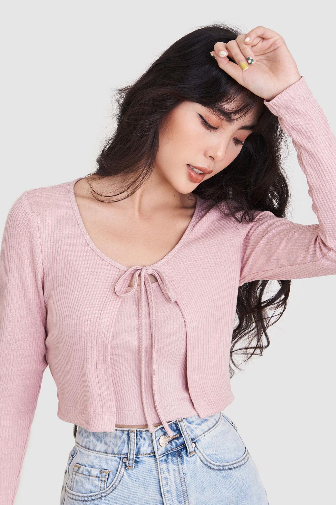  Áo cardigan thun thắt nơ 