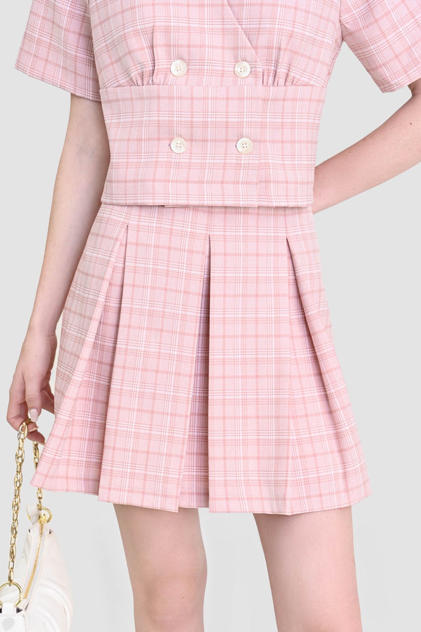  Váy xếp ly hộp họa tiết ca rô 