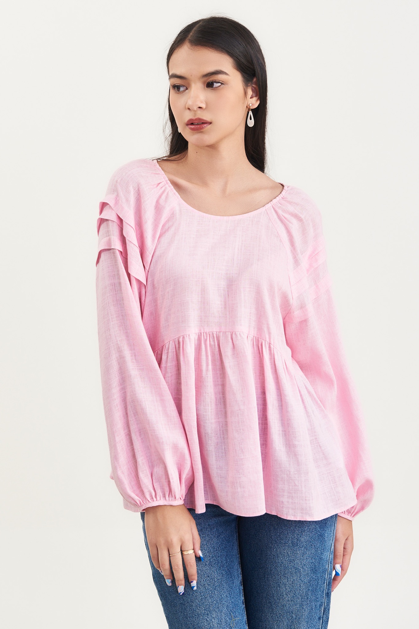 Áo kiểu linen tay dài raglan