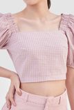  Áo kiểu crop tay phồng hoạ tiết gingham 