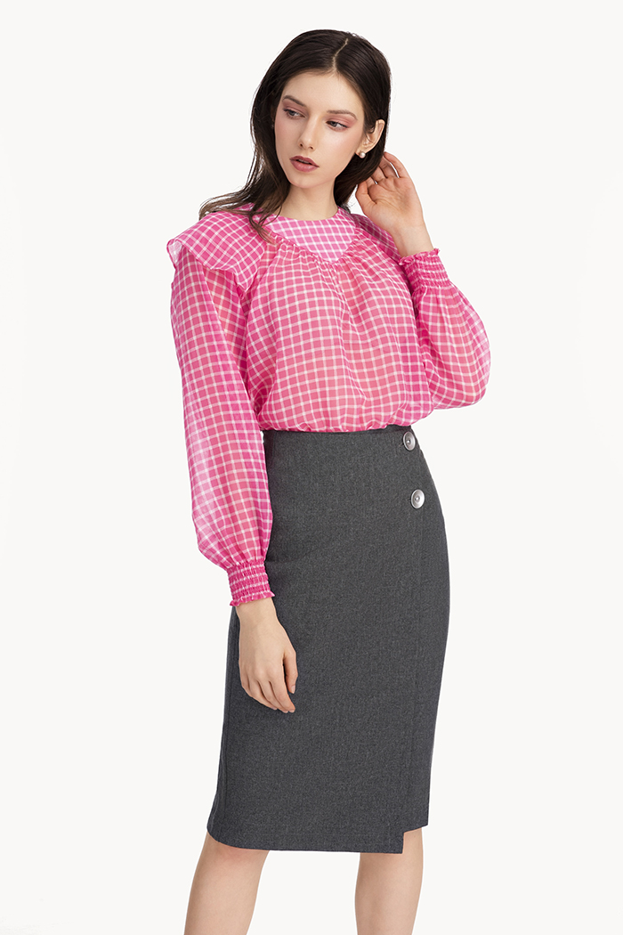 Áo caro voan xốp tay nhún