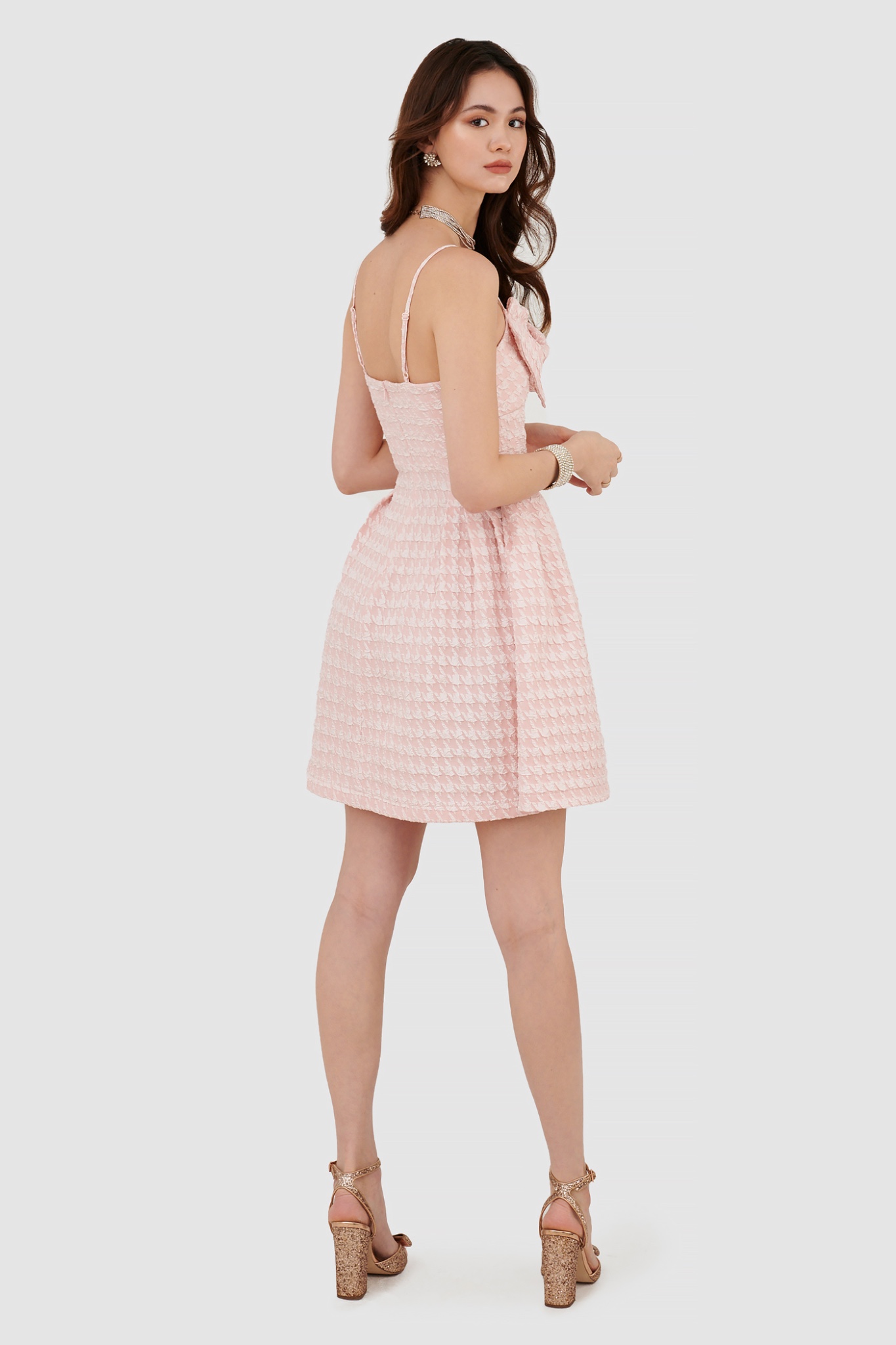 Đầm 2 dây nhấn ngực hoạ tiết houndstooth