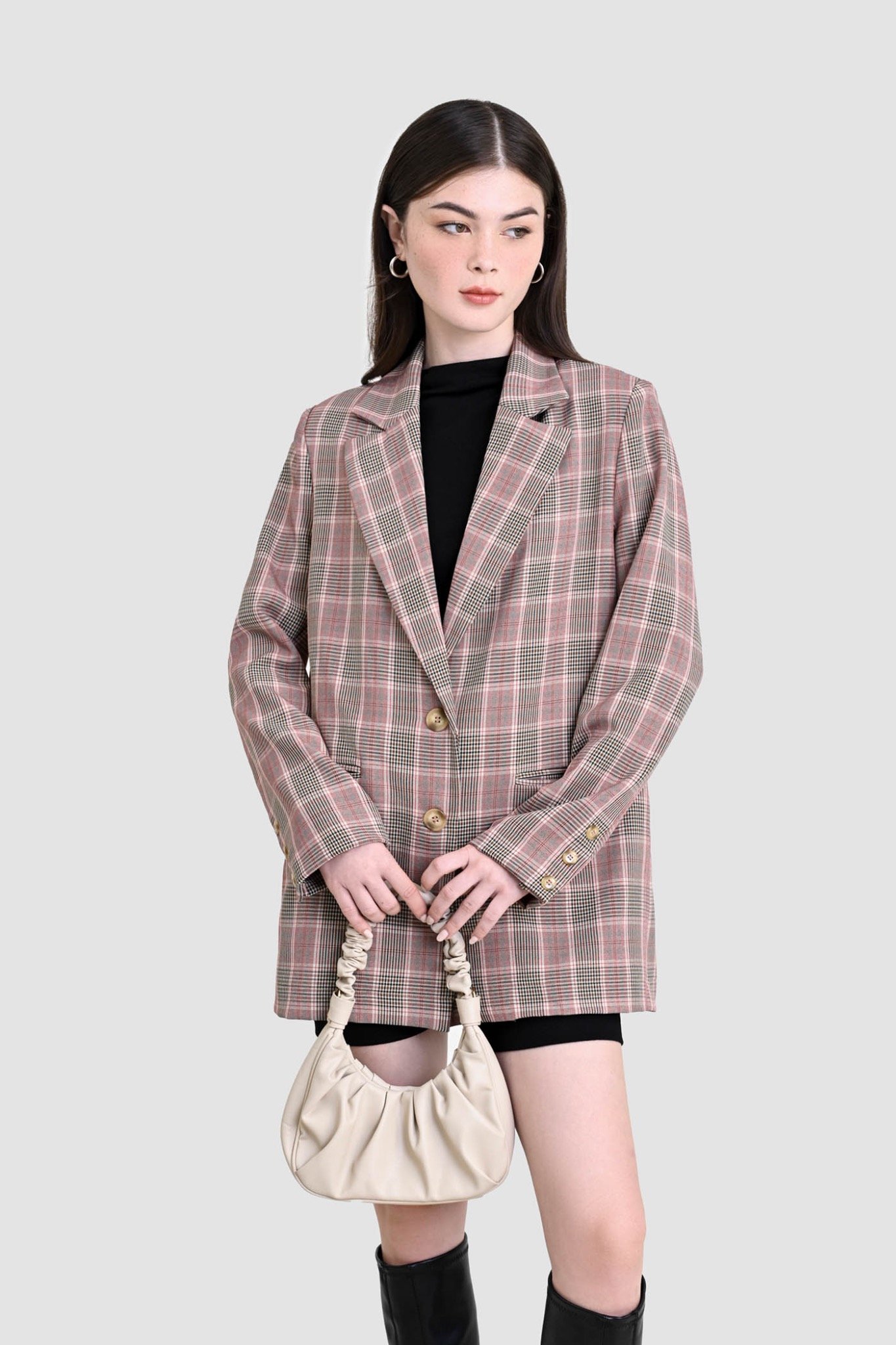 Áo khoác blazer oversized họa tiết ca rô