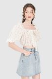  Áo crop top tay phồng họa tiết hoa nhí 