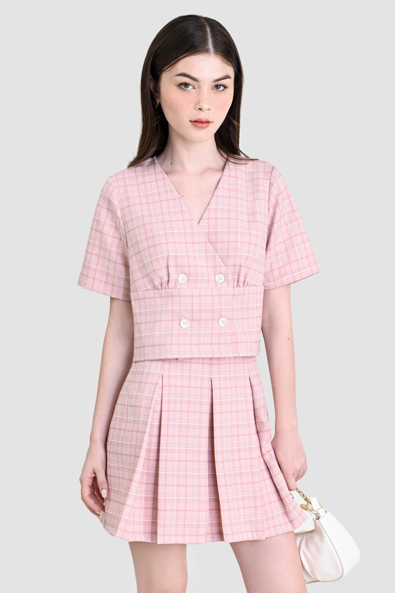 Váy xếp ly hộp họa tiết ca rô