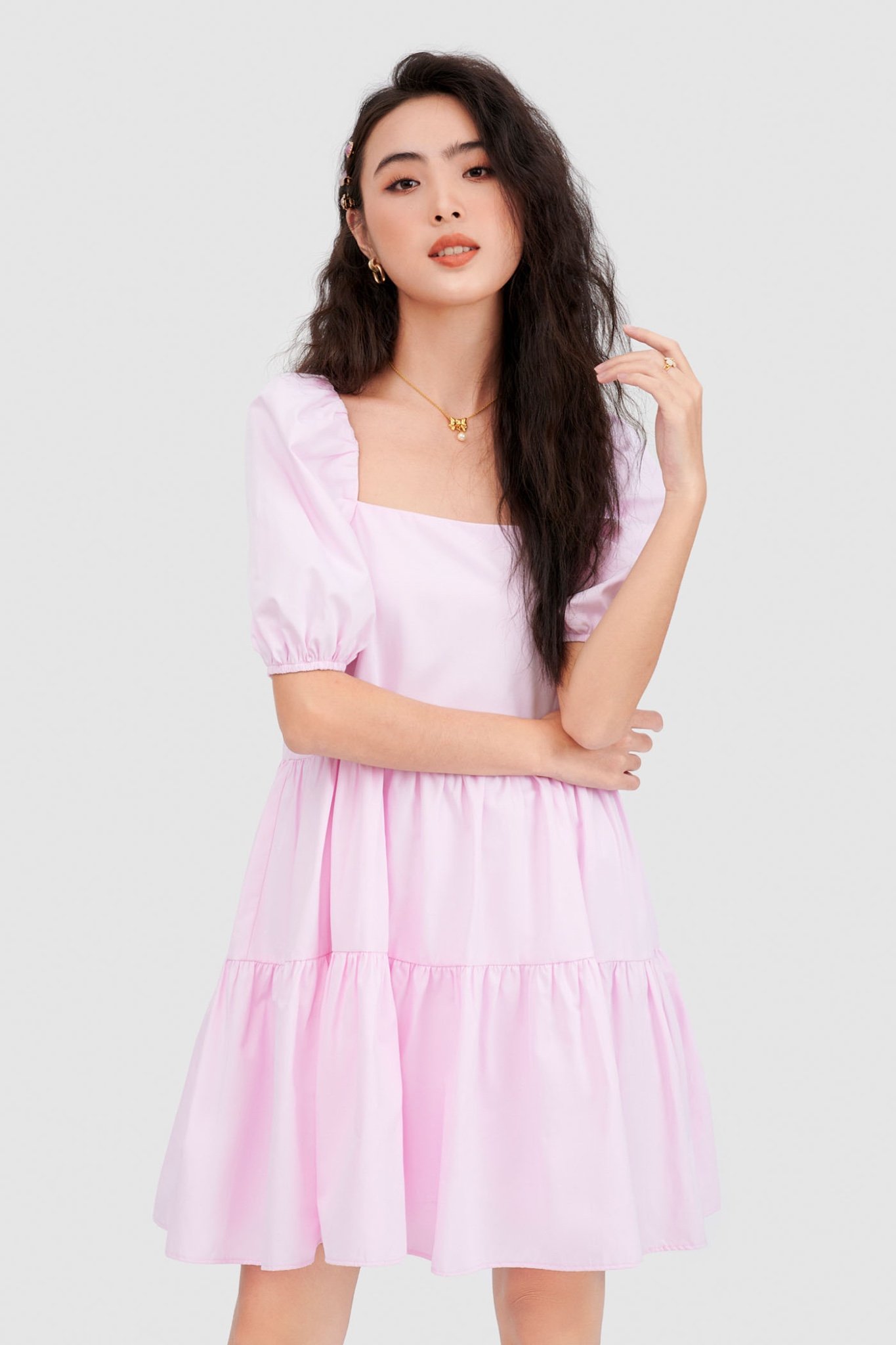 Đầm babydoll cotton cổ vuông 3 tầng
