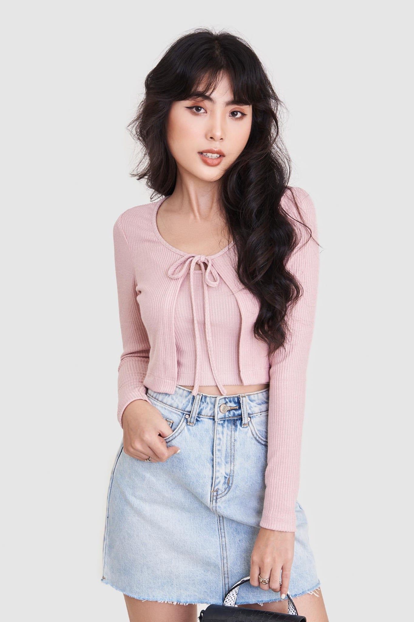  Áo cardigan thun thắt nơ 