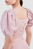  Áo kiểu crop tay phồng hoạ tiết gingham 