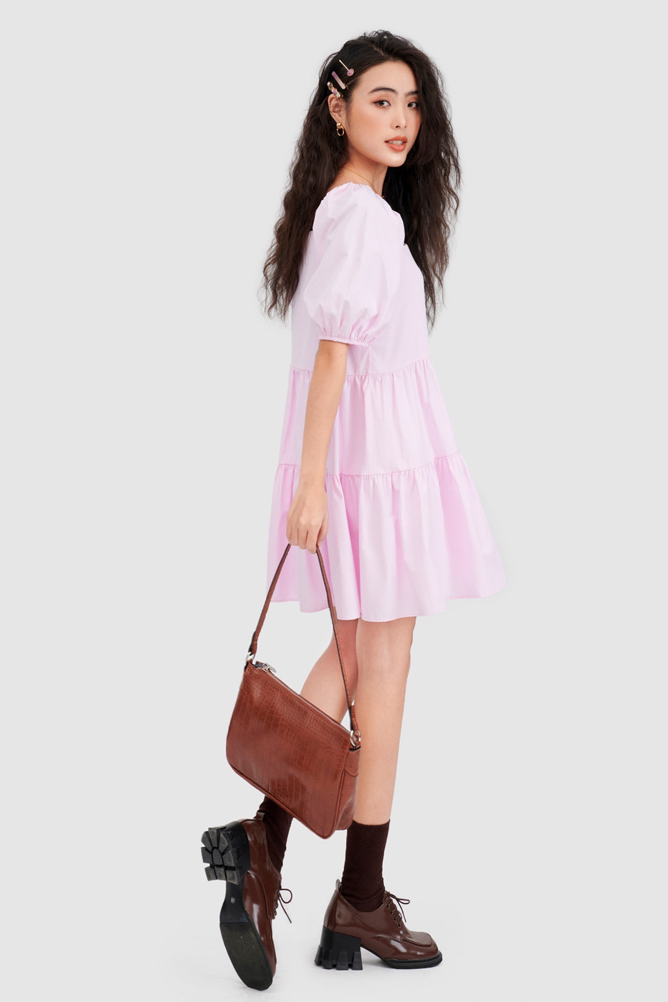 Đầm babydoll cotton cổ vuông 3 tầng