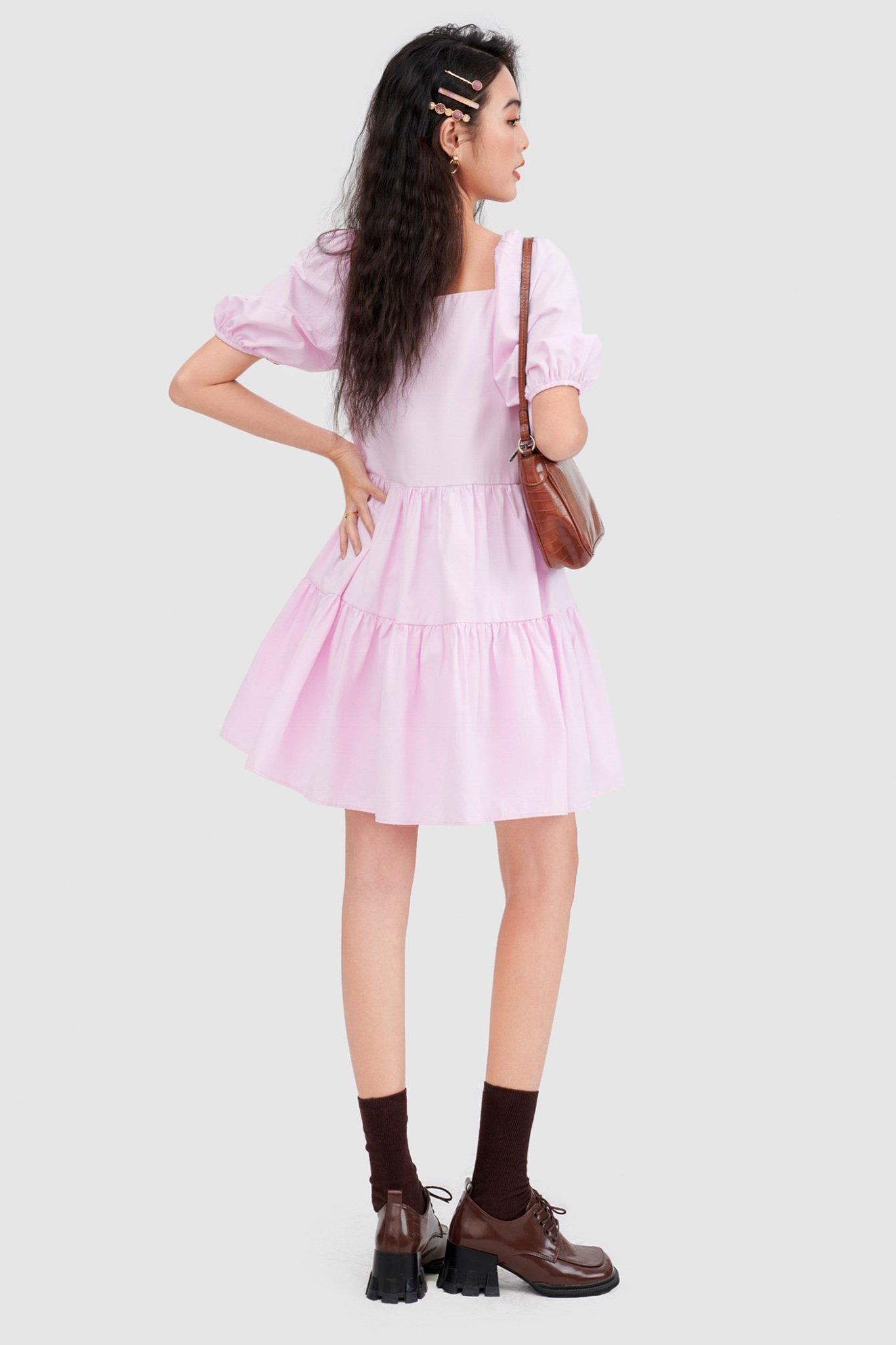 Đầm babydoll cotton cổ vuông 3 tầng