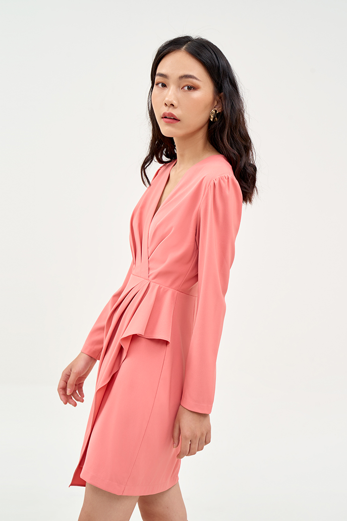 Đầm đắp chéo xếp li thân trước tay lở