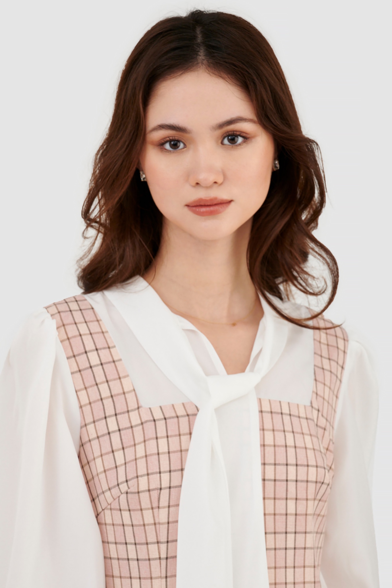 Đầm phối vải voan caro cột nơ