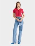  Áo thun crop tay ngắn cổ V cài nút 