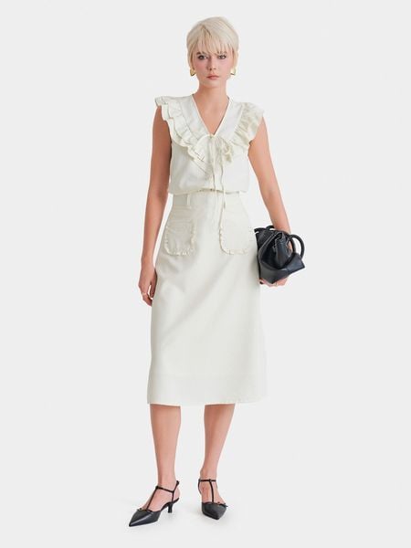  Áo kaki sọc sát nách cổ tim phối bèo 