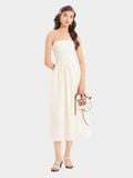  Đầm midi 2 dây smocking lưng 