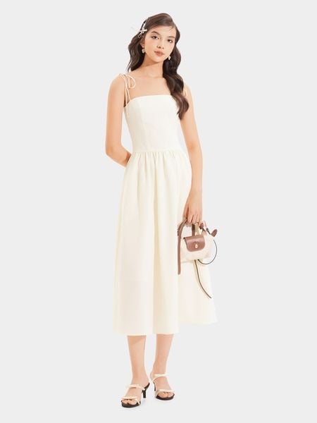  Đầm midi 2 dây smocking lưng 