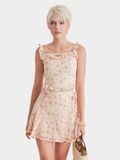  Áo croptop kaki hoa 2 dây phối ren ngực smocking lưng 