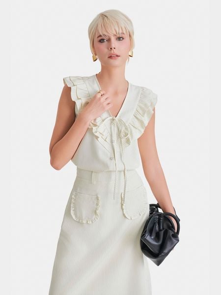  Áo kaki sọc sát nách cổ tim phối bèo 