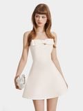  Đầm mini 2 dây form A đính nơ ngực 