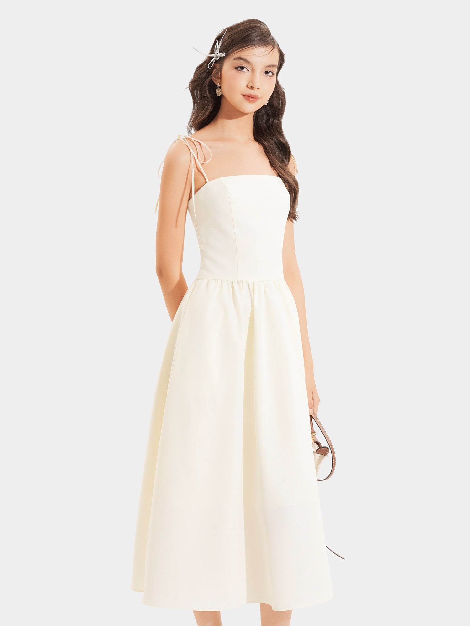 Đầm midi 2 dây smocking lưng