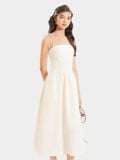  Đầm midi 2 dây smocking lưng 