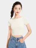  Áo thun gân croptop tay ngắn cuốn biên 