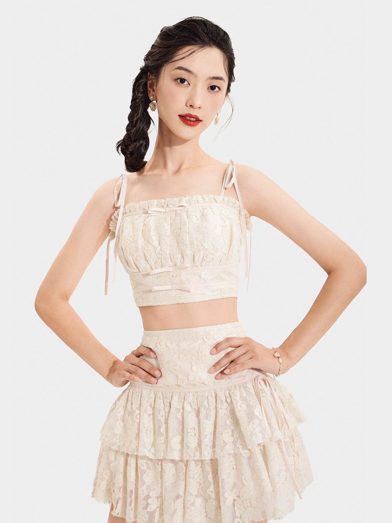  Áo ren 2 dây croptop phối viền đính nơ 