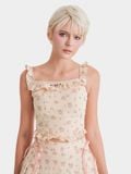  Áo croptop kaki hoa 2 dây phối ren ngực smocking lưng 