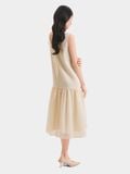  Đầm midi form suông sát nách thắt nơ lưng 