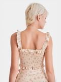  Áo croptop kaki hoa 2 dây phối ren ngực smocking lưng 