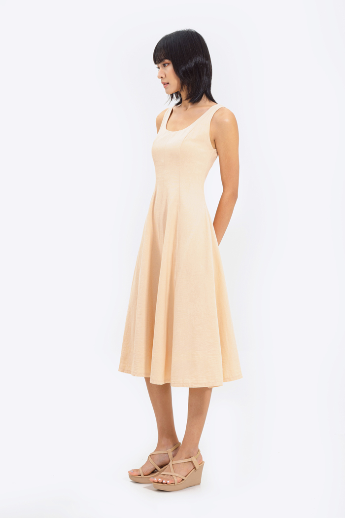 Đầm midi sát nách linen