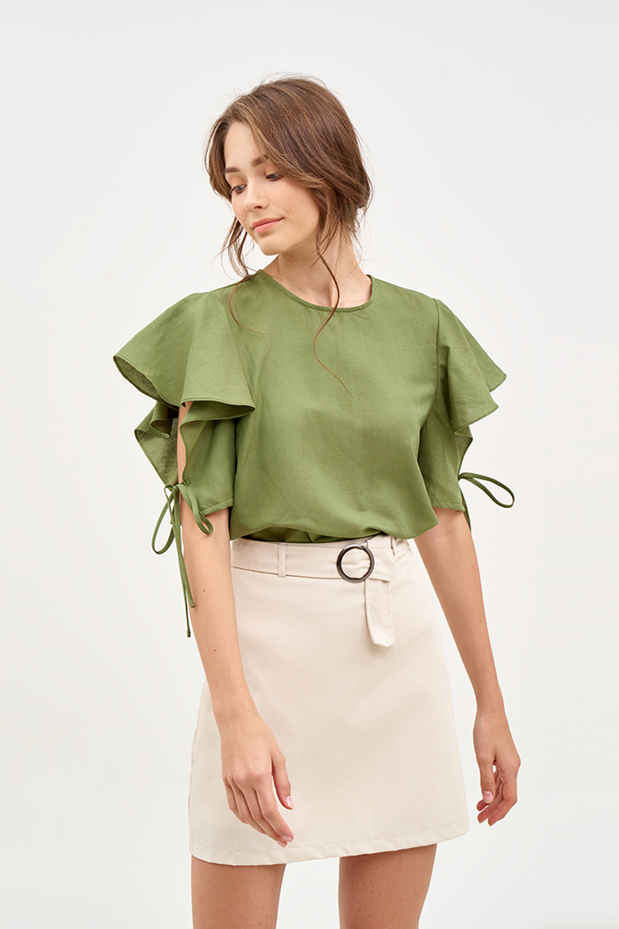 Váy A khaki basic kèm nịch fall19