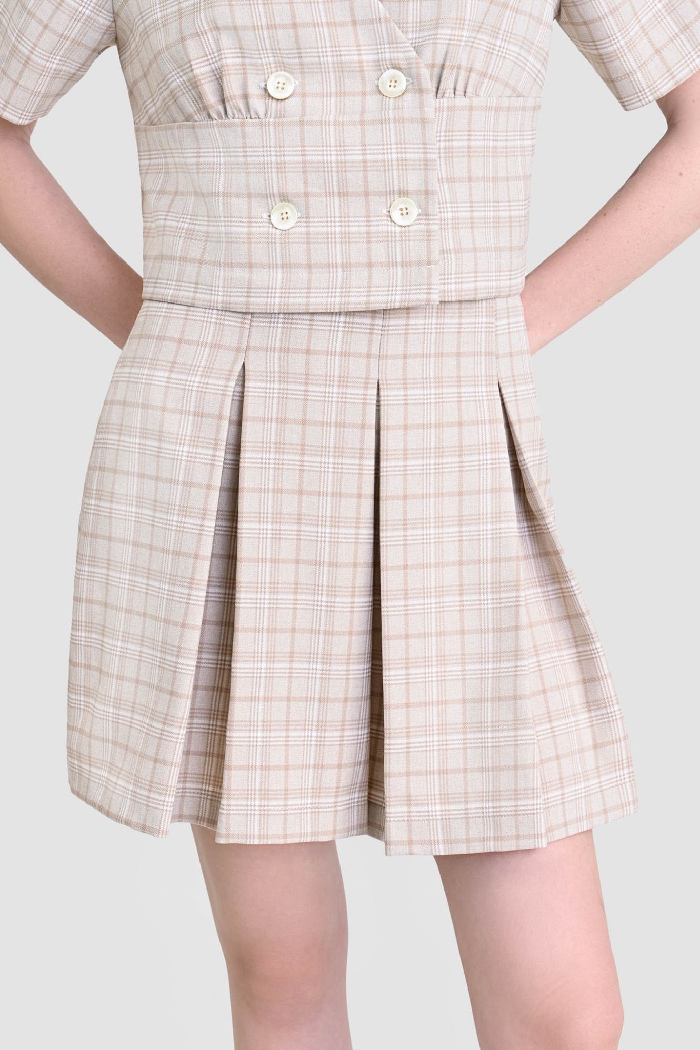  Váy xếp ly hộp họa tiết ca rô 