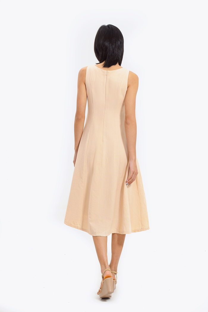Đầm midi sát nách linen