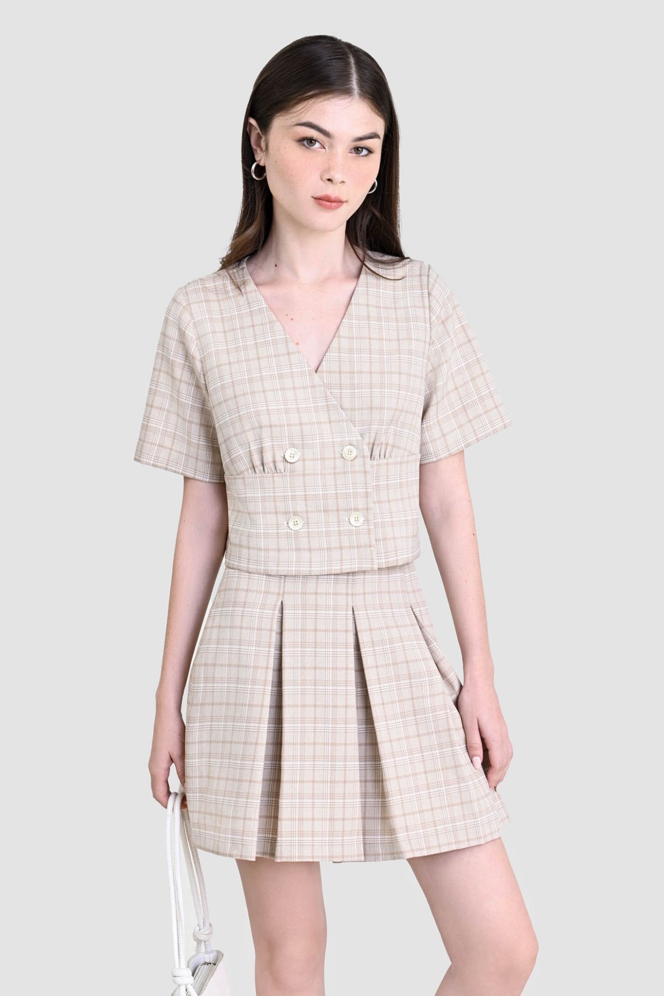  Váy xếp ly hộp họa tiết ca rô 