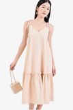  Đầm linen midi 2 dây xẻ V 