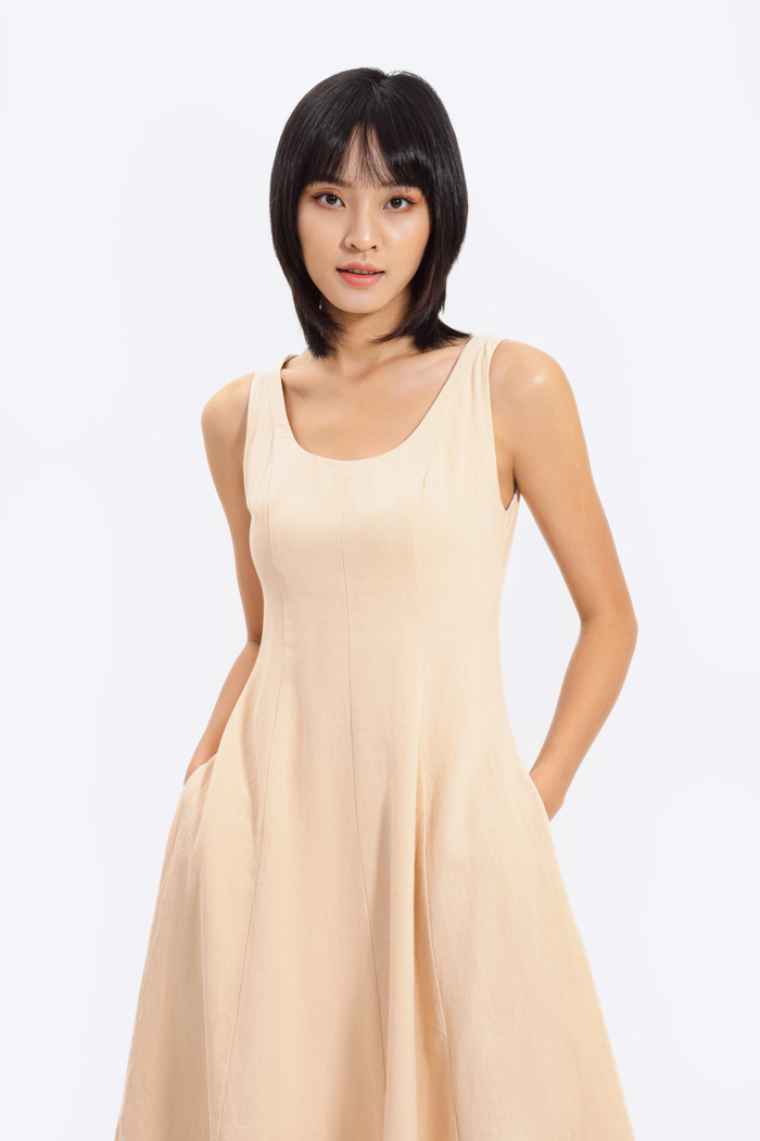 Đầm midi sát nách linen
