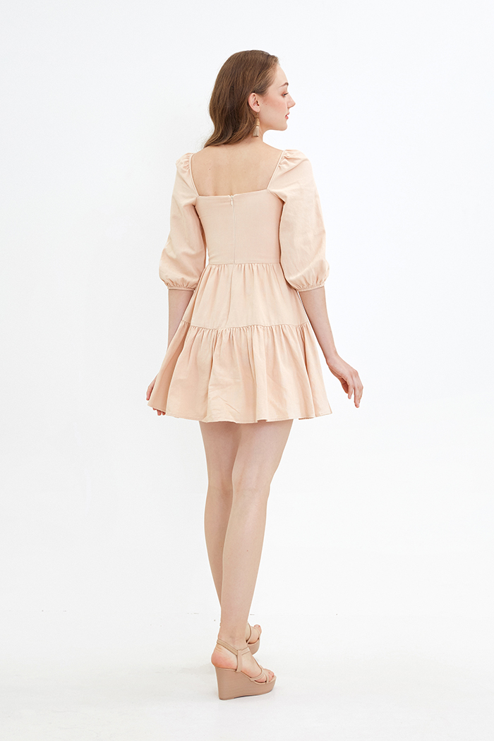 Đầm linen cổ vuông tay lở
