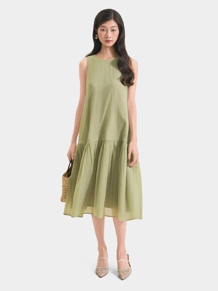  Đầm midi form suông sát nách thắt nơ lưng 