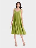  Đầm linen midi 2 dây xẻ V 